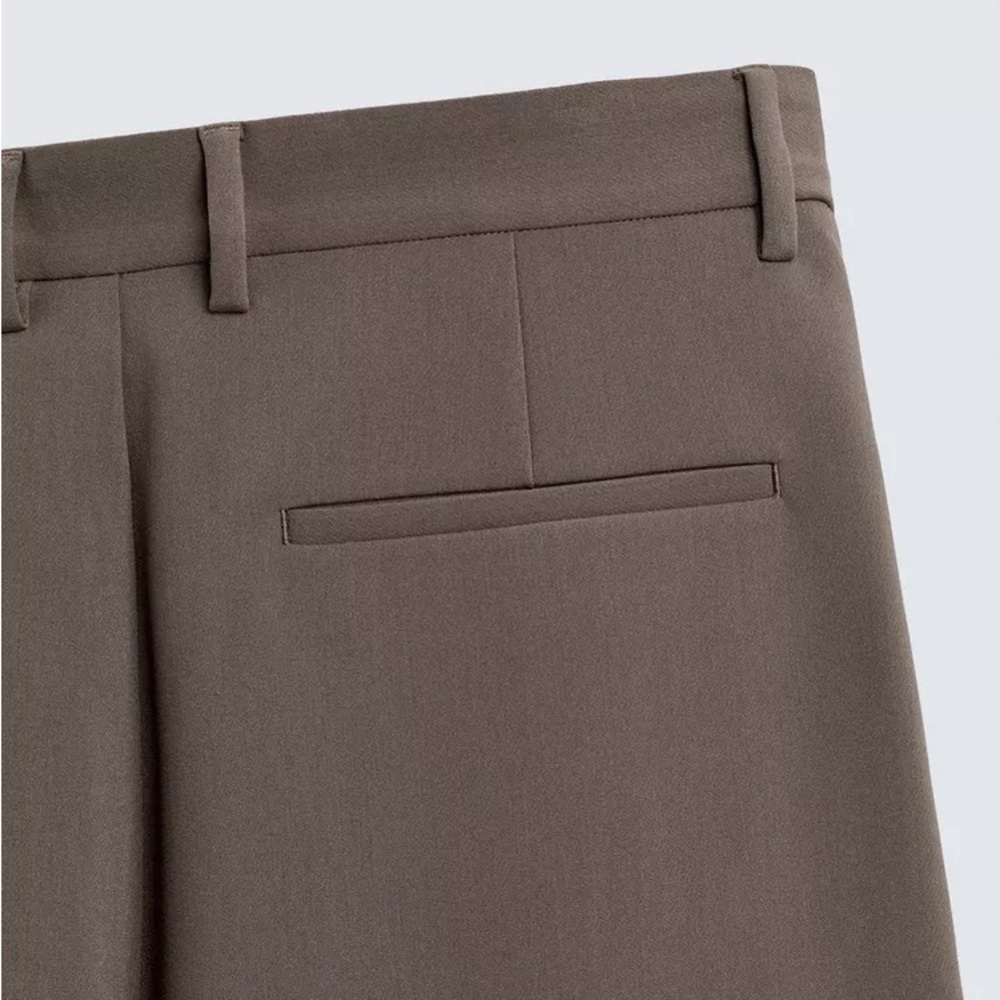 Wide Leg Pleated Trousers - Brown/ Taupe - Picture 4 of 9